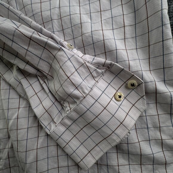 Peter Millar Men Button Up Shirt Long Sleeve 16.5 Cotton Blue Brown Check Adult - Picture 9 of 12